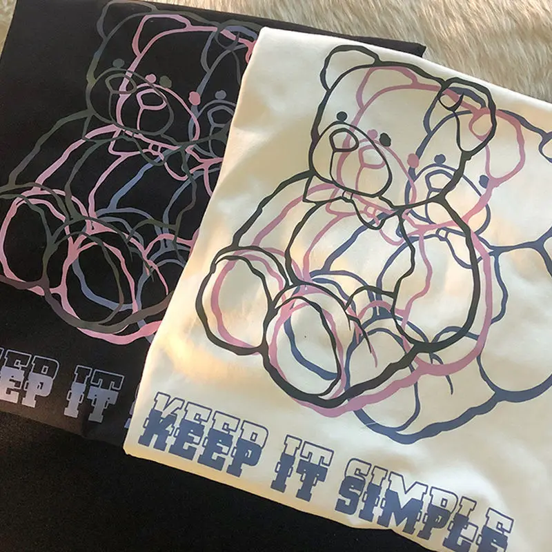 Summer Bear 3D stampa tridimensionale doppia ombra a maniche corte t-shirt oversize allentata Ins Harajuku vestiti a mezza manica