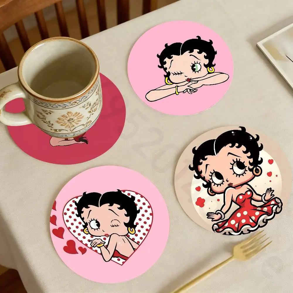 

B-BettyS Doll B-Boop-y-es Wooden Cup Coaster Tea Coffee Beverage Colour Printing Cup Mat Home Restaurant Decorations