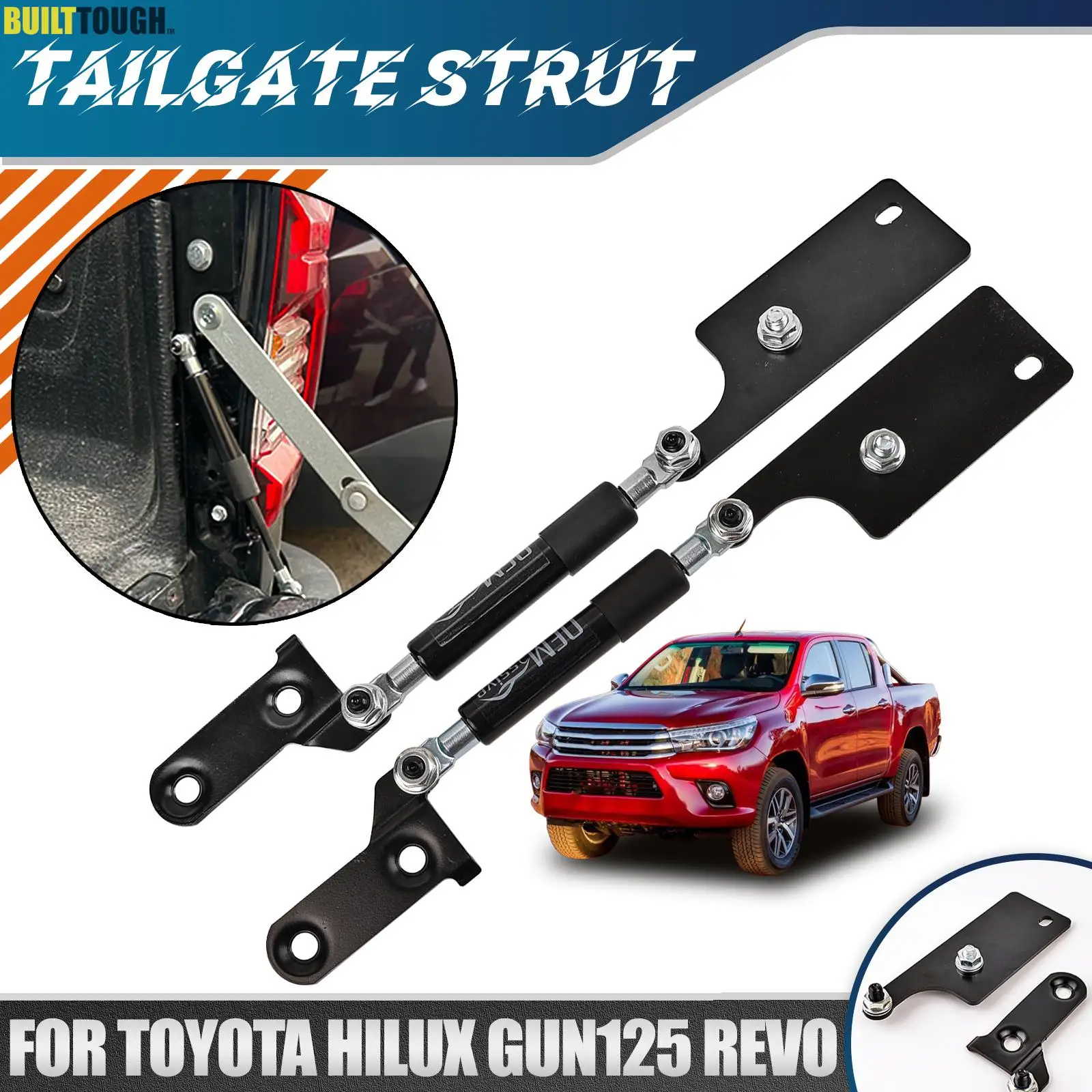 Rear Left Right Tailgate Struts Damper Slow Down Support Rod Replacement Holder For Toyota Hilux GUN125 GUN126 Revo 2015 ‑2020