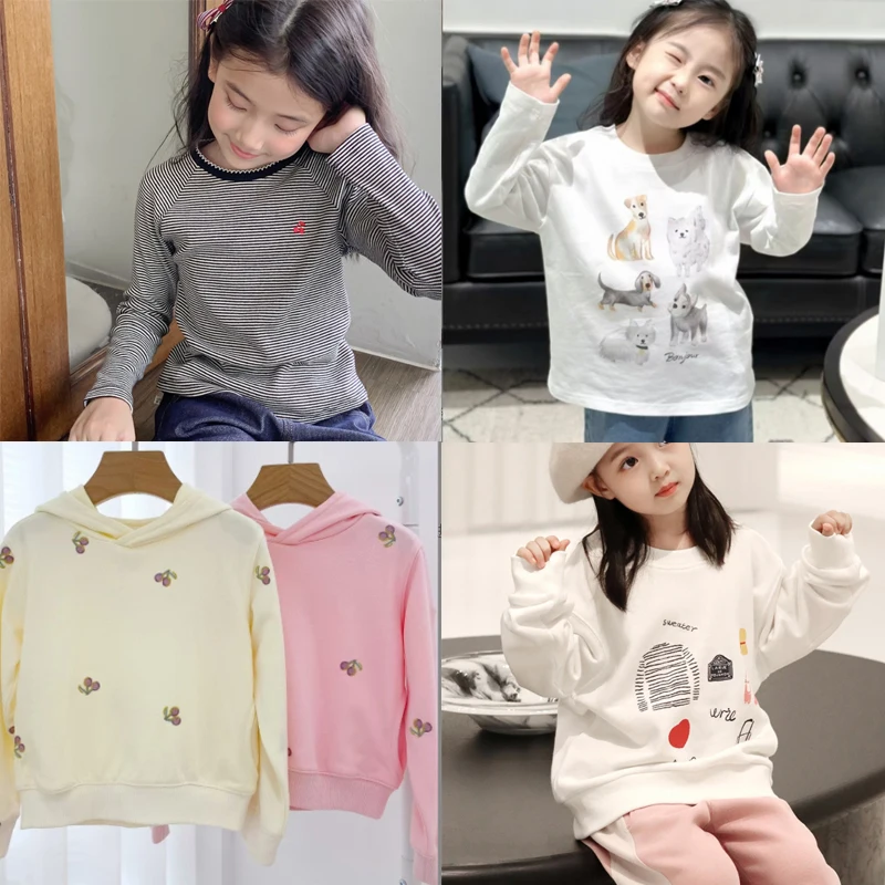 Aw24  Kids Sweaters Girls Cute Print Long Sleeve T Shirts Tees Children Cotton Sweatshirts Tops Outwear Clothing