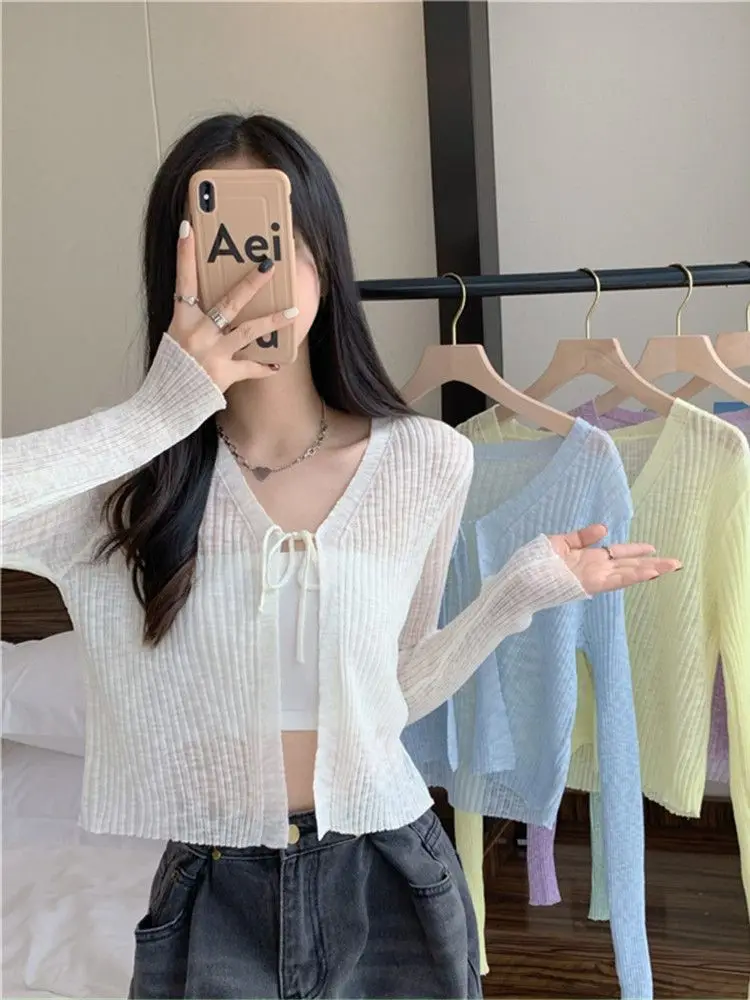 2023 Summer Sunscreen Knitting Cardigan Women Thin Transparent