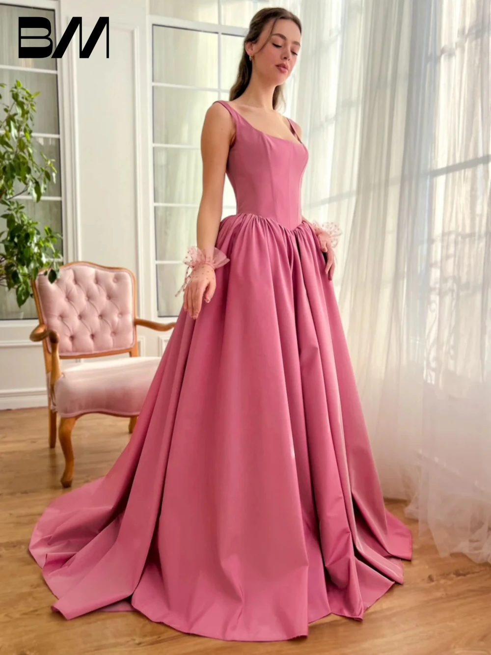 Cinderella Taffeta Elegant Evening Dress Fashion Corset Side Slit Special Occasions Square Neck Customized Women Party Prom Gown