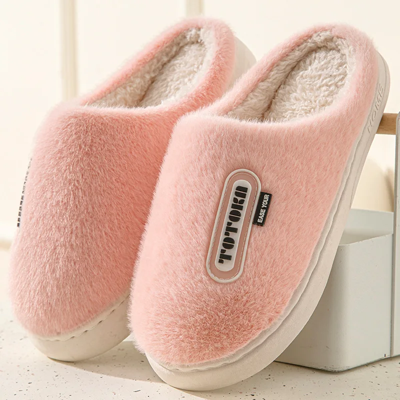 

Winter Couple Slippers - Plush Fleece-Lined House Shoes, Thick Sole Non-Slip Indoor Slides for Women/Men, Hotel & Home Use