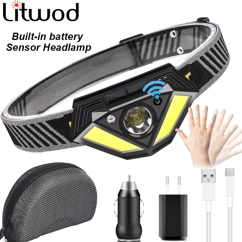 

Sensor Led Headlamp XPG-Q5 Zoomable Fishing Camping Head Lamp Waterproof Headlight Built in Rechargeable Battery Working Light