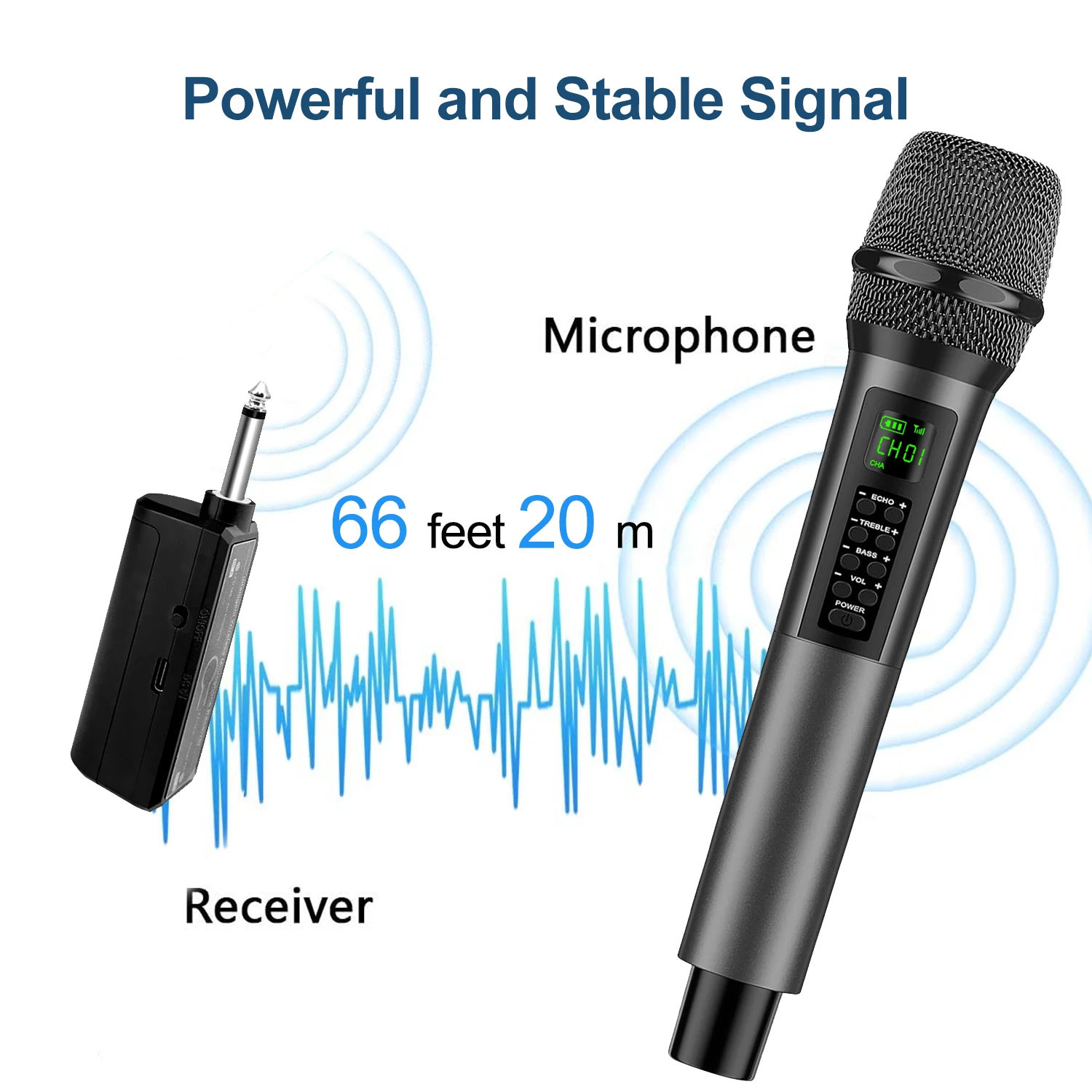 Portable Dynamic Microphone System Universal Wireless Microphone for Live Streaming Mic with Adjustable Reverb and Treble/Bass