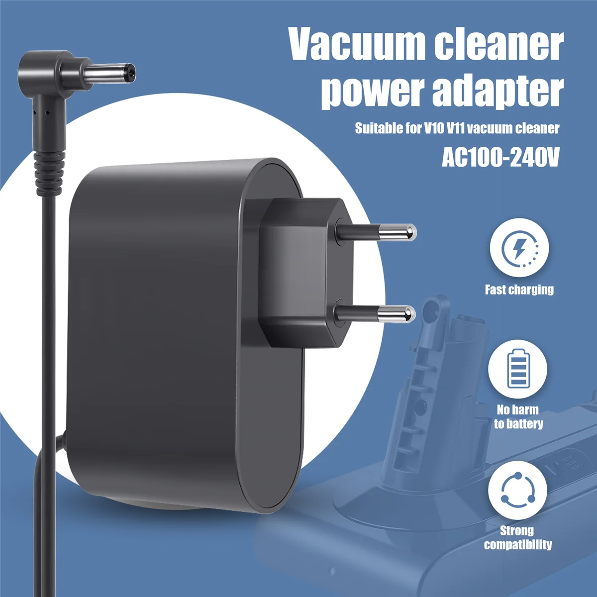 Suitable for Dyson Dyson V10 Vacuum Cleaner Charger 30.45V-1.1A Vacuum Cleaner Power Adapter-EU Plug