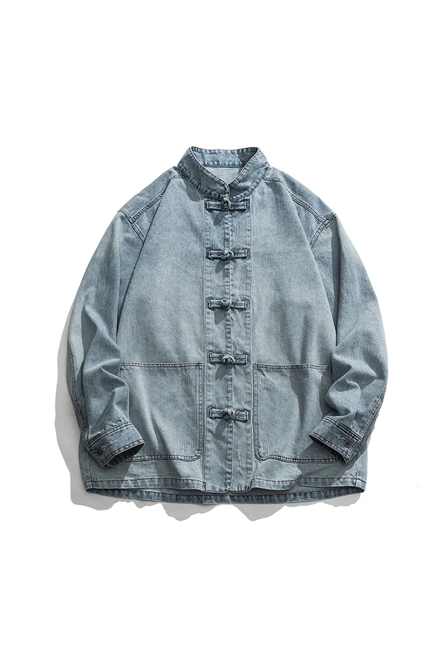 Chinese Style Denim Jacket Men Streetwear Oriental Clothes Autumn