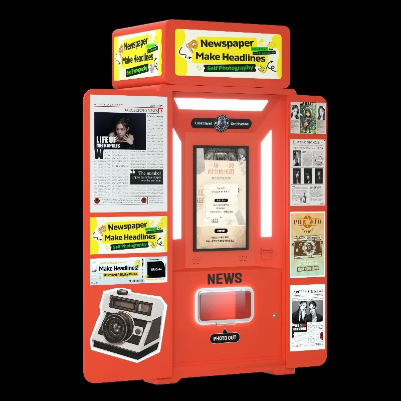 Instant Print Photo Booth with Wi-Fi Remote & Touch Screen Control Self-Service Print Wooden & Metal Construction