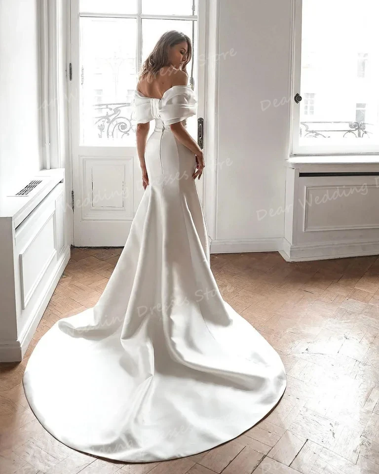 Modern Mermaid Wedding Dresses Off Shoulder Sexy Sweep Train Women's Bridal Gowns Backless Sleeveless Smooth Satin Vestidos 2024