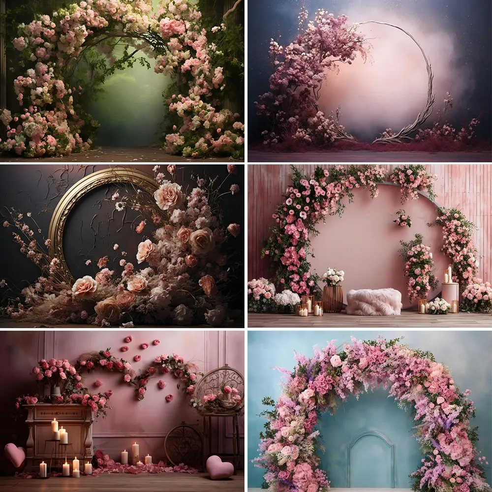 

Bonvvie Wedding Photography Background Round Color Flower Wall Birthday Party Adult Wedding Portrait Decor Backdrop Photo Studio