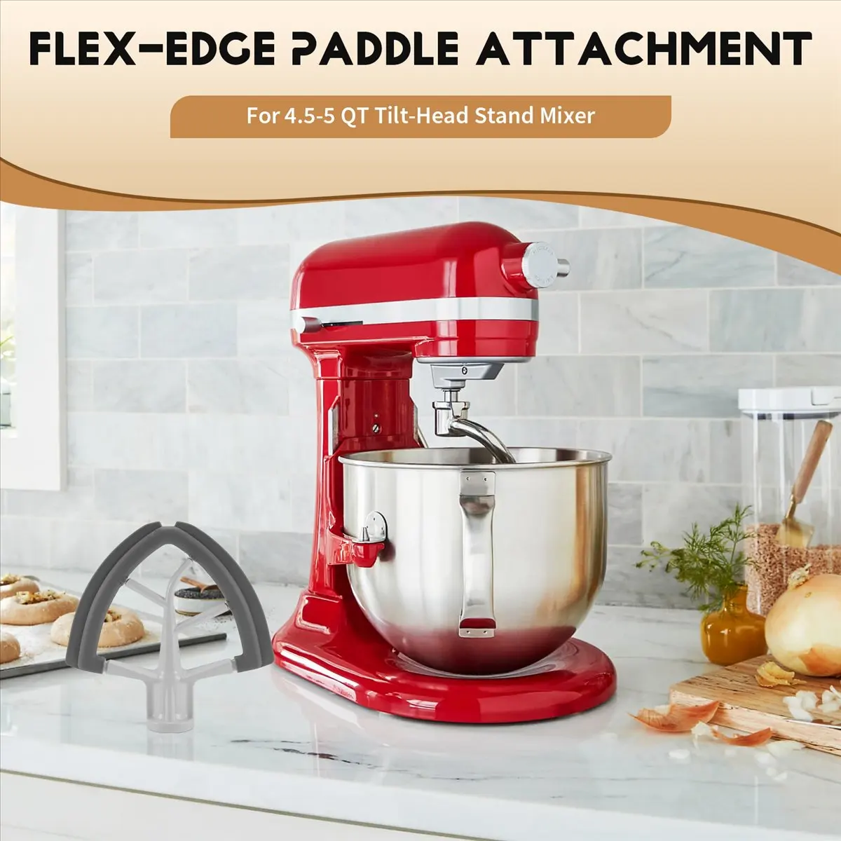 (A25M) Flex-Edge Paddle Attachment for KitchenAid 4.5-5 QT Tilt-Head Stand Mixer Replacement Silicone Beater Bowl Scraper Blade