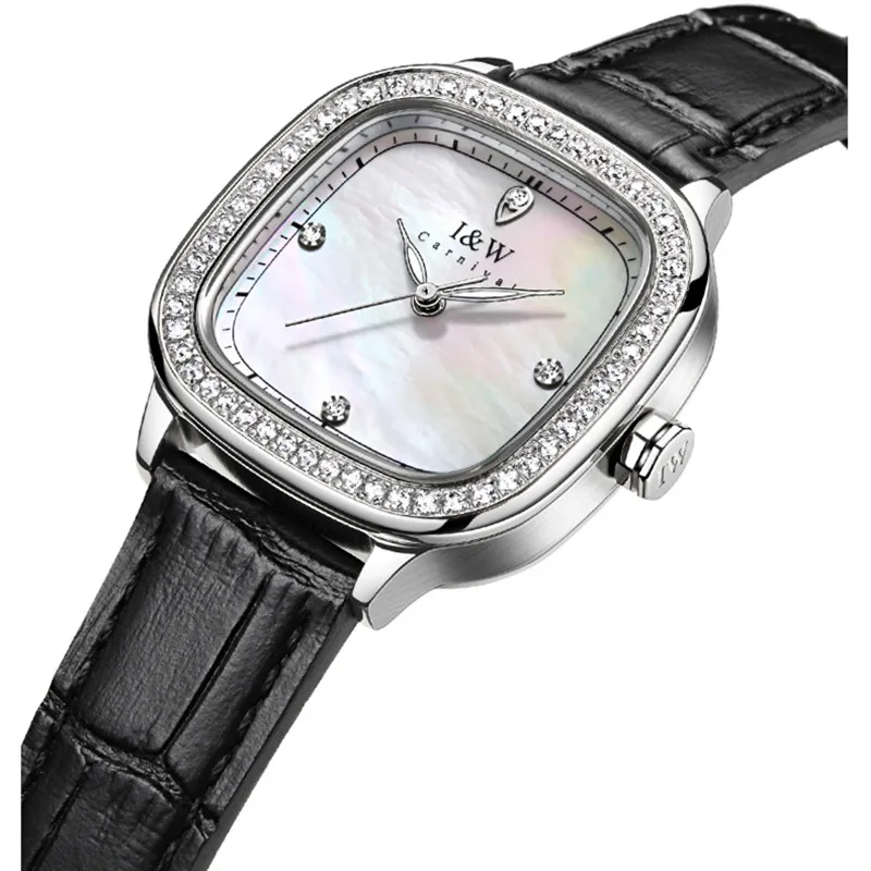 Switzerland Made Watches for Woman CARNIVAL Brand Luxury Square Girls Quartz Wristwatches Ladies Fashion Waterproof Montre Femme