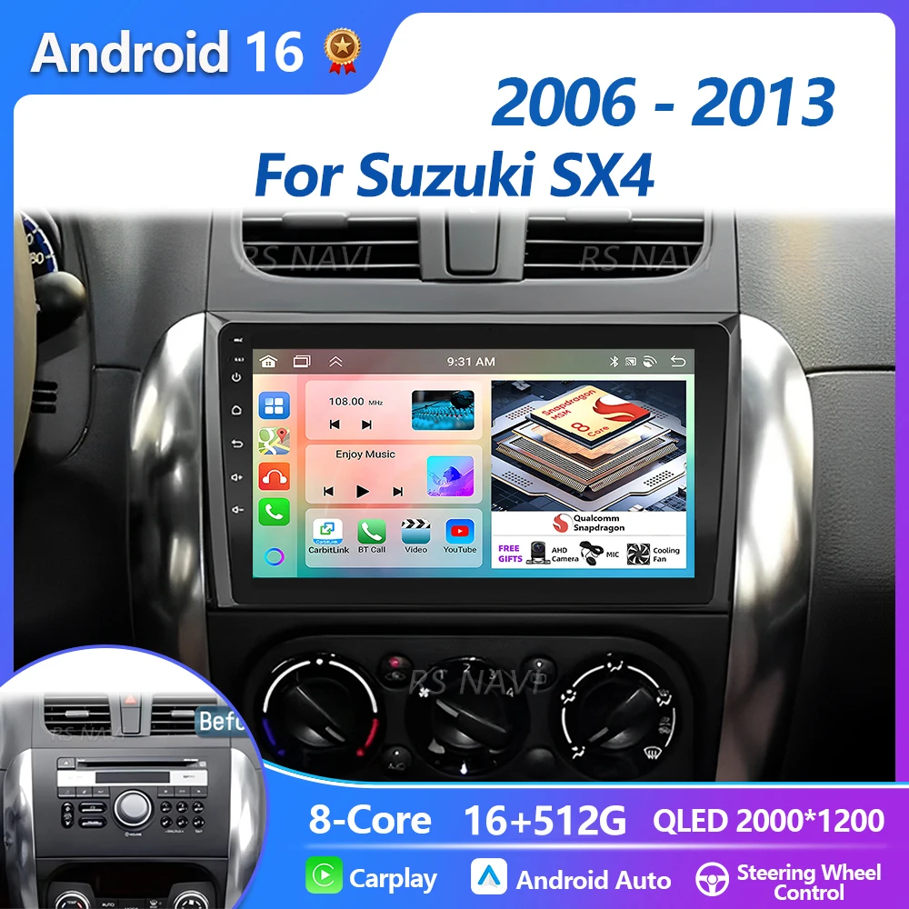 Radio Multimedia para Auto con Android 16, Plug and Play, para Suzuki SX4 SX 4 2006-2013, Reproductor de Video 2K, Carplay, DVD, DSP, Autoradio, Estéreo
