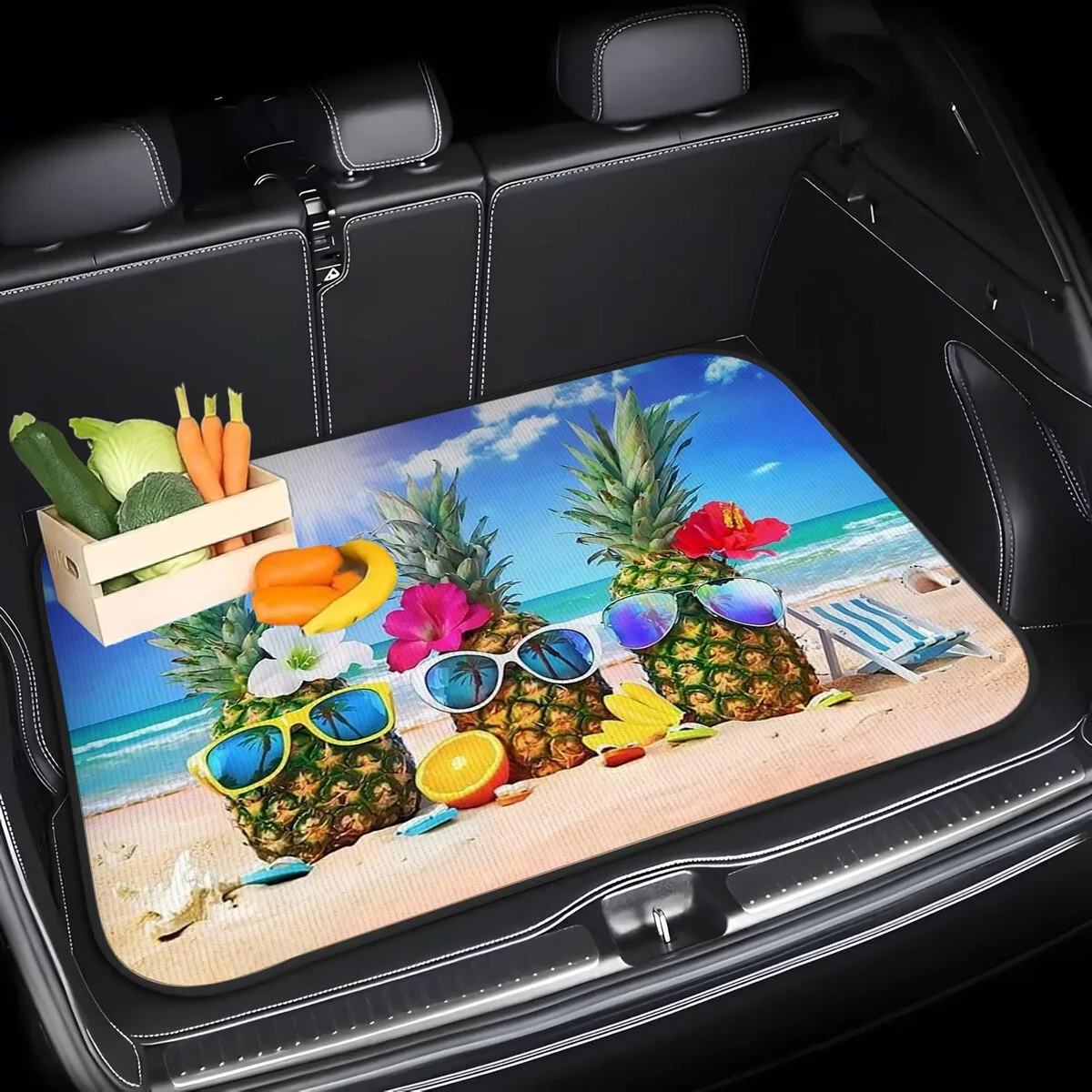 1pc Car Trunk Mat With Pineapple And Citrus Design, Palm Tree And Sofa Chair Pattern Car Theme/Easy To Clean | Pet Mat/Outdoor F
