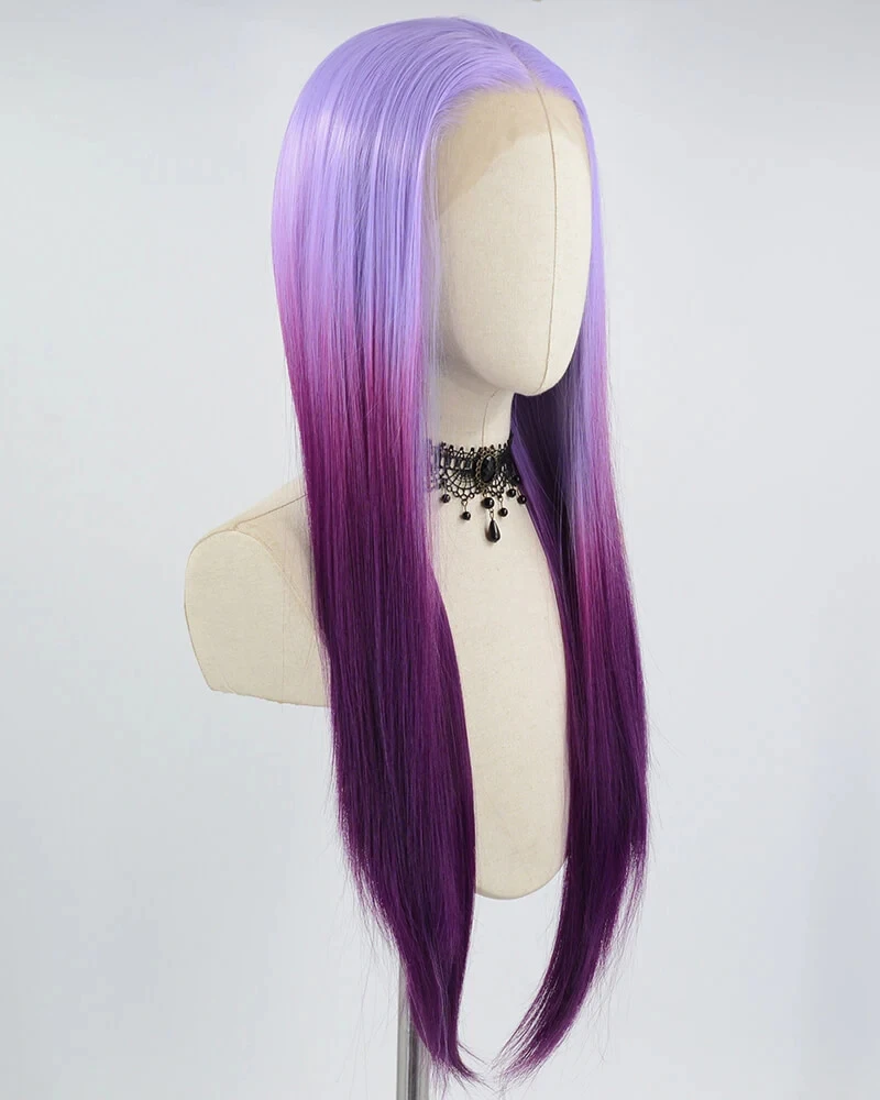 Glueless peruca dianteira do laço do cabelo sintético para mulheres negras, ombre, roxo, loira, alta temperatura, fibra fina, cosplay