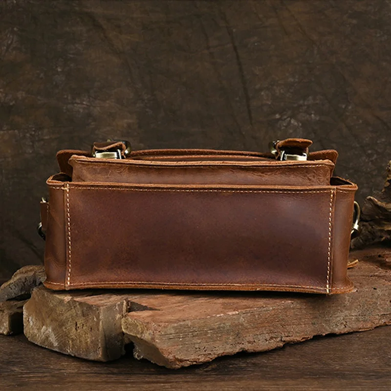 Bolsa mensageiro de couro genuíno, alça de ombro ajustável, fecho de fivela, vintage, bolsa crossbody masculina, bolsa de ombro único