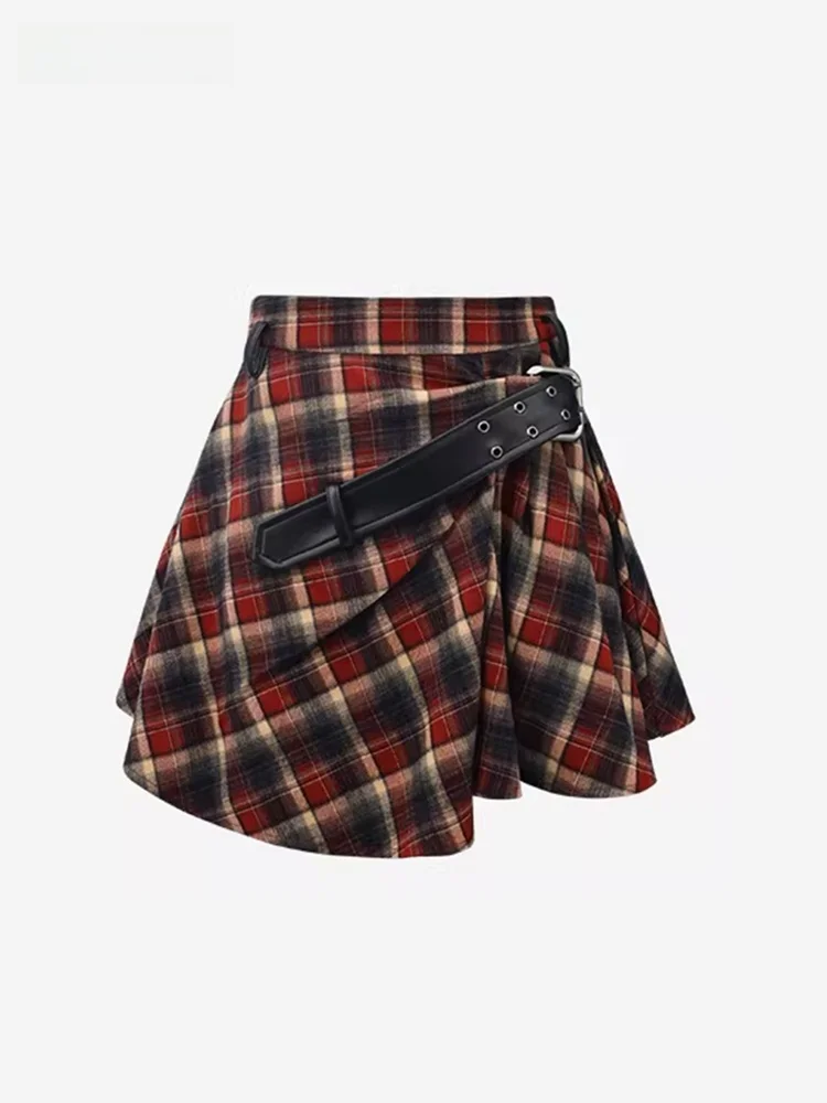 

Юбка в клетку в стиле панк с низким содержанием сахара, весенняя, милая, стильная, ретро, красно-черная, в клетку, средней длины, для девочек
