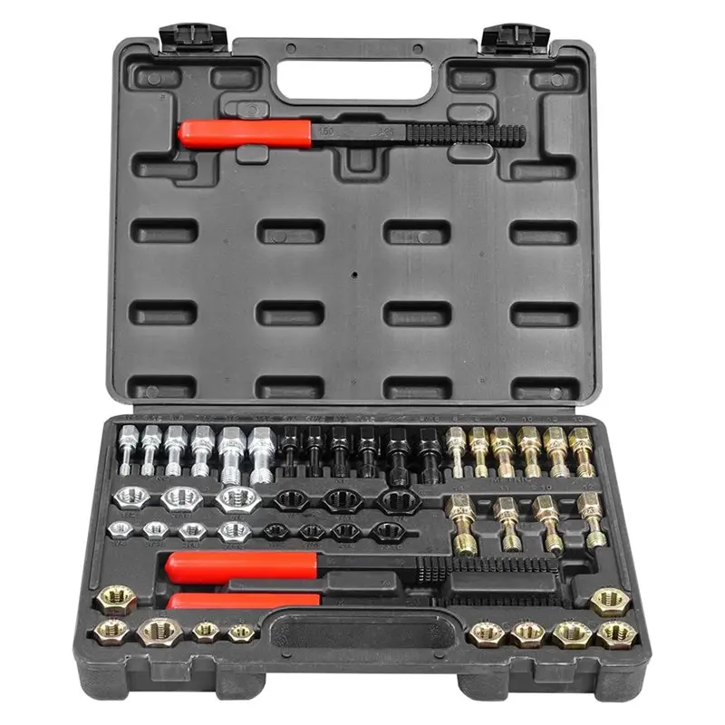 B17C 49Pcs Thread Repair Tool Kit - UNC/UNF & Metric Tap And Die Set With 22 Taps, 24 Dies, 3 Files For Auto Mechanics & DIY