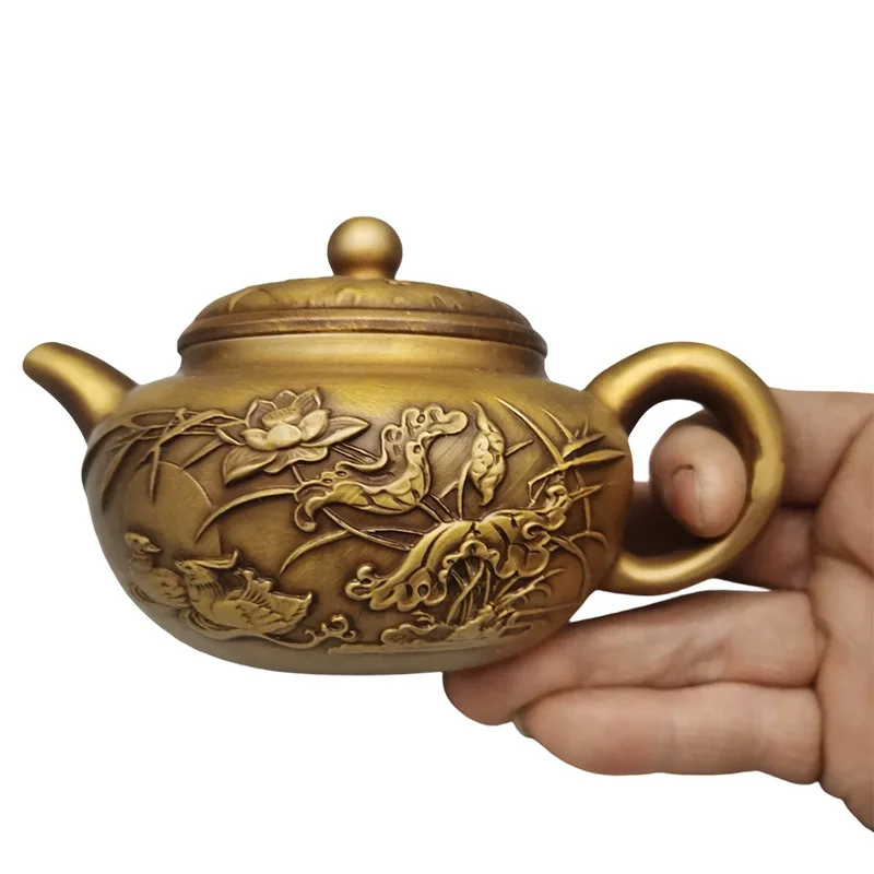 Antique Craftwork, Brass Relief Craft, Copper Teapot, Living Room Decorative Ornament