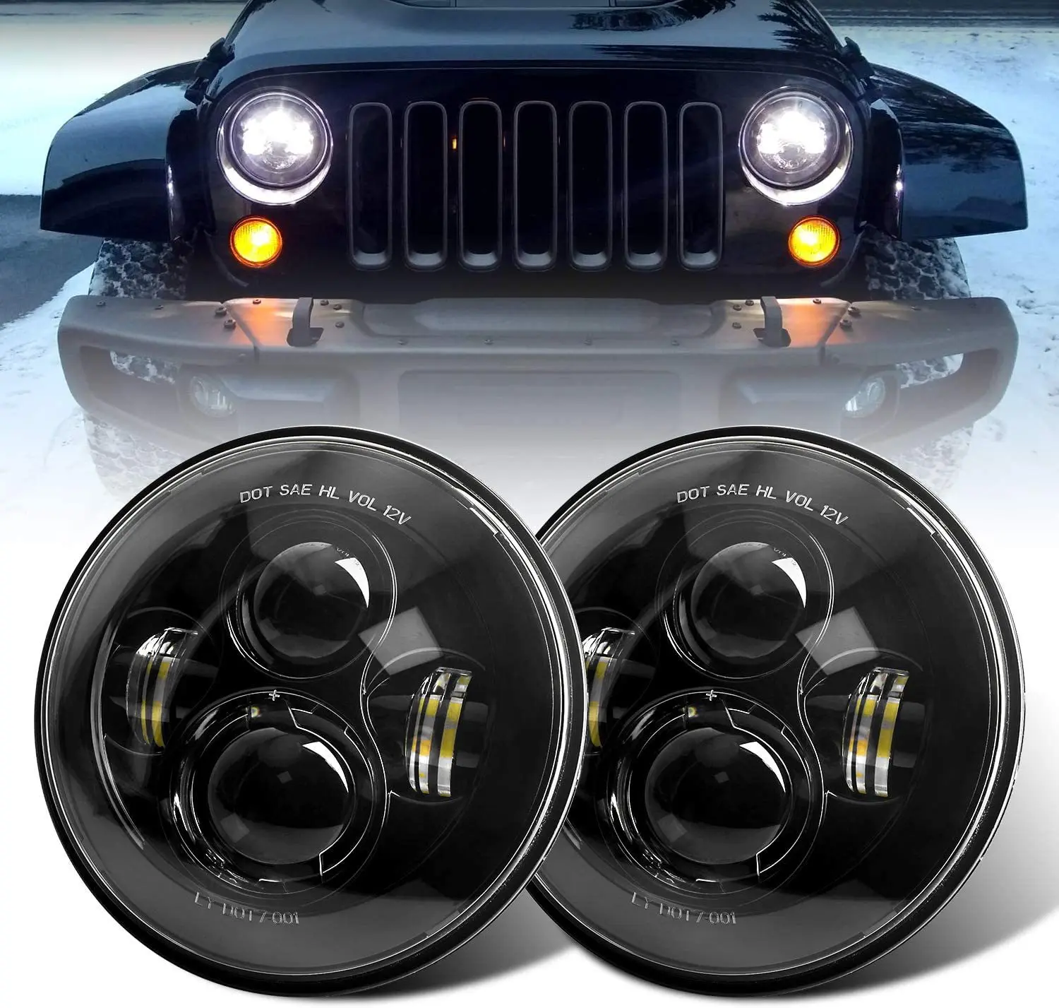 Motorfiets Auto H4 7 Inch Led Koplamp Voor Harley Street Glide Softail Yamaha Honda Koplamp Voor Jeep Jk Tj Lada Offroad 4X4 Uaz