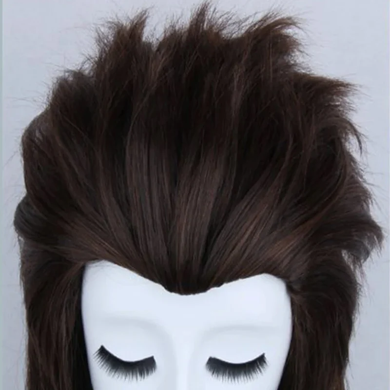 Sallyface Larry 70 cm de Long lissé sur le dos brun mixte résistant à la chaleur cheveux Cosplay Costume perruque + piste + bonnet de perruque