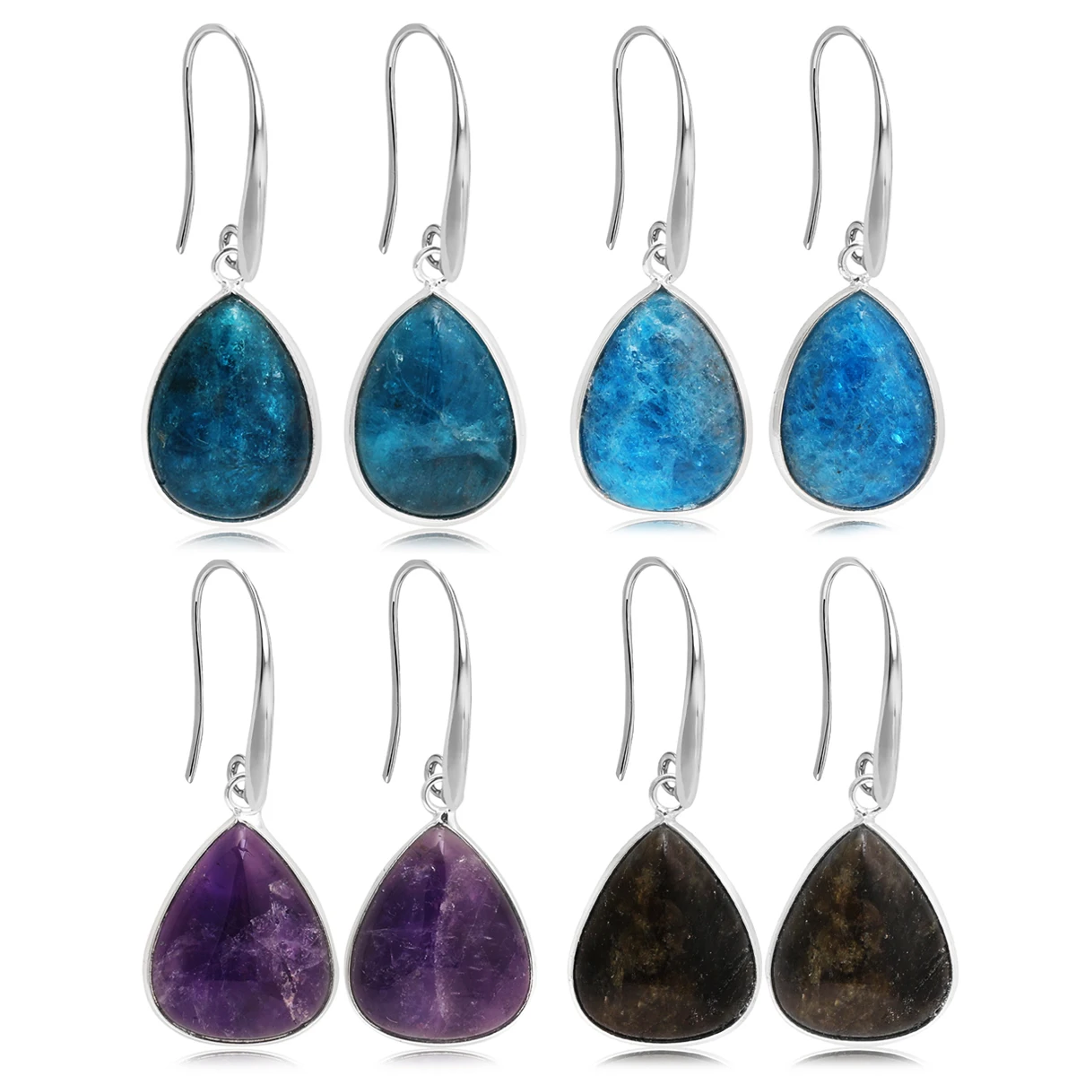 

Luxury High End Women's Natural Stone Earrings Triangle Pendant Amethyst Labradorite Earrings for Everyday Party Wear Gifts