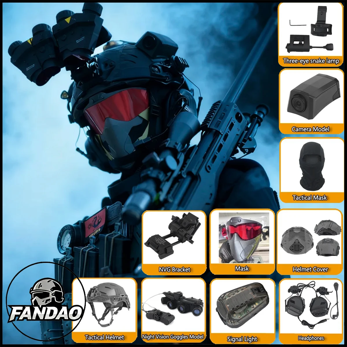 

Airsoft Tactical Helmet Set with Headset GPNVG18 Non-Function Night Vision Mask Signal Light for Delta Operation Game Cosplay