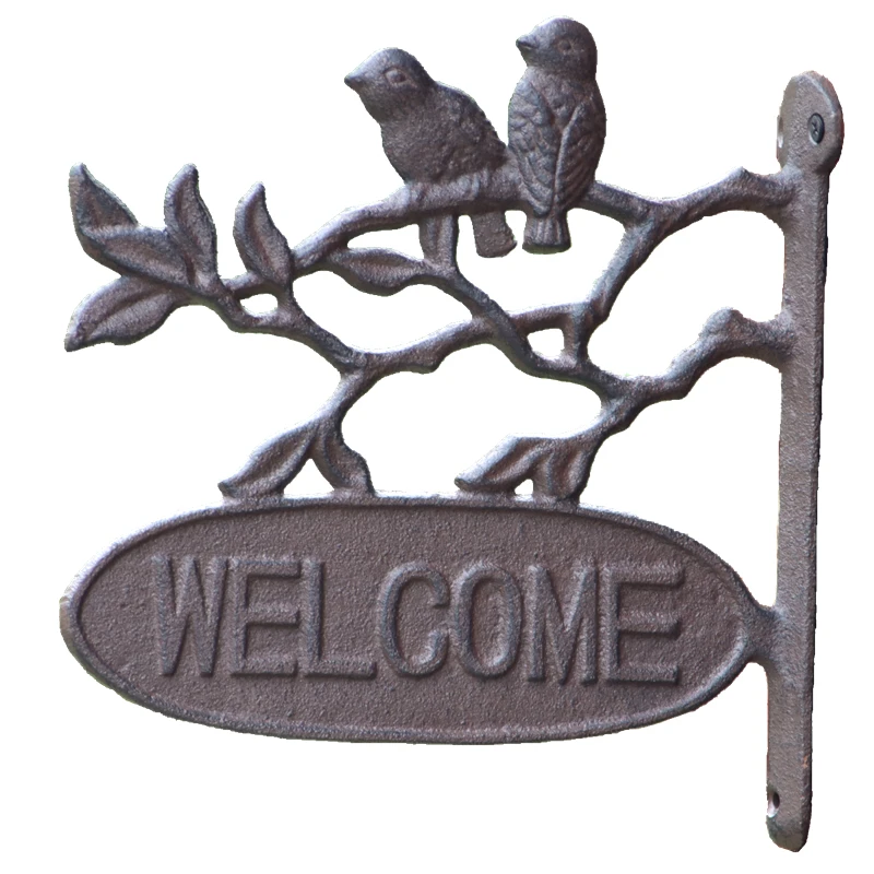 Retro Birds Cast Iron Wall Mounted Welcome Sign Plaques Double-sided For Home Garden Corridor Hallway Decoration Farmhouse Craft