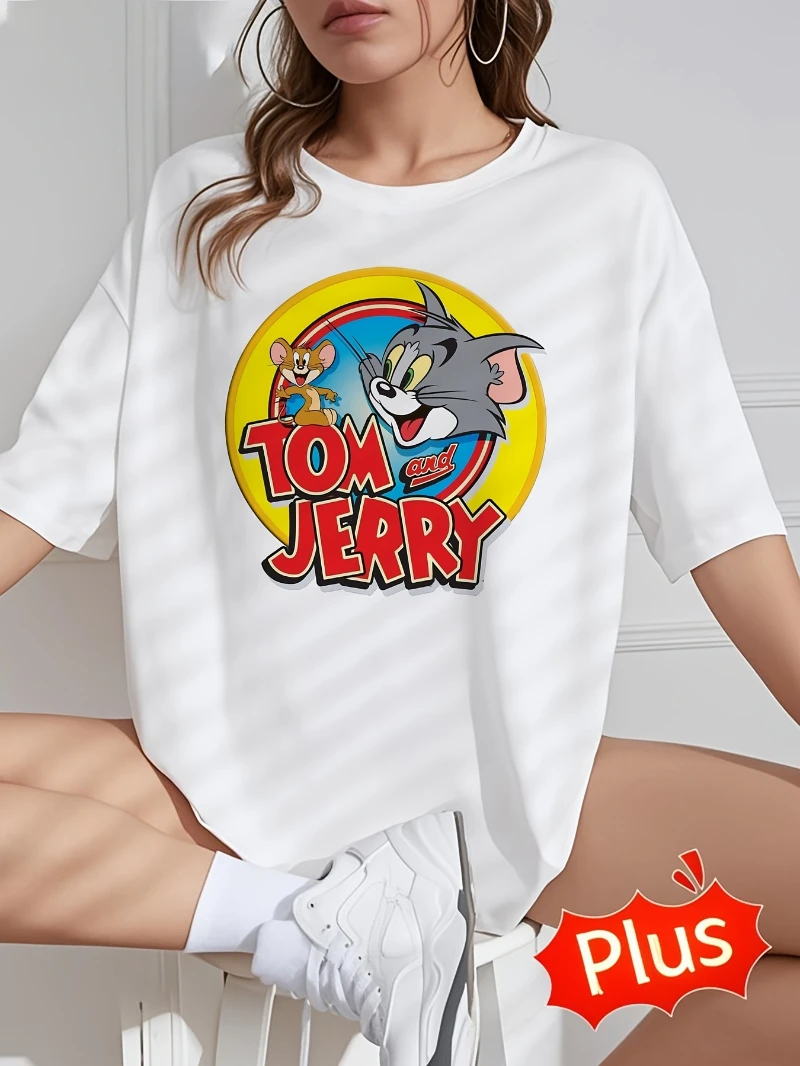 بيع جديد 2025 الصيف توم وجيري المرأة تي شيرت لينة تنفس النسيج الرجعية الراقية الفاخرة لكل من الرجال والنساء