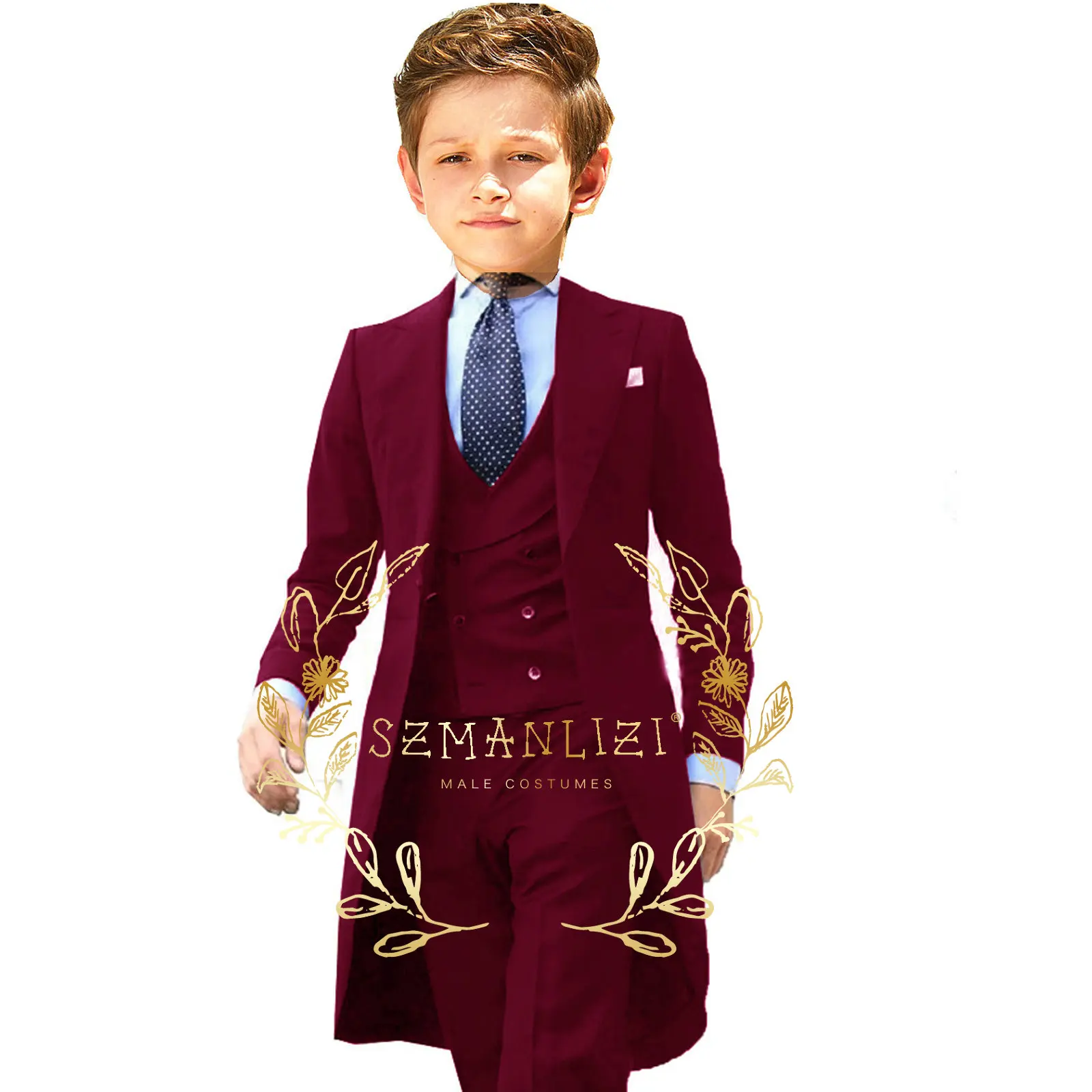 Handsome Beige Boy Suit 3 Piece Tailcoat Blazer Vest Pants Set Kids Wedding Party Tuxedo Child Prom Dress Costume 3-16 years old