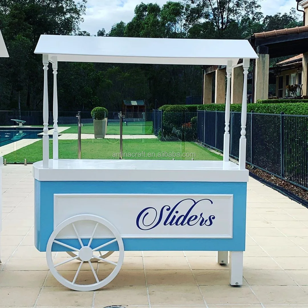 أمينا كرافت الزفاف الديكور عربة عرض خشبية الحلوى الخشب عربات الغذاء للبيع