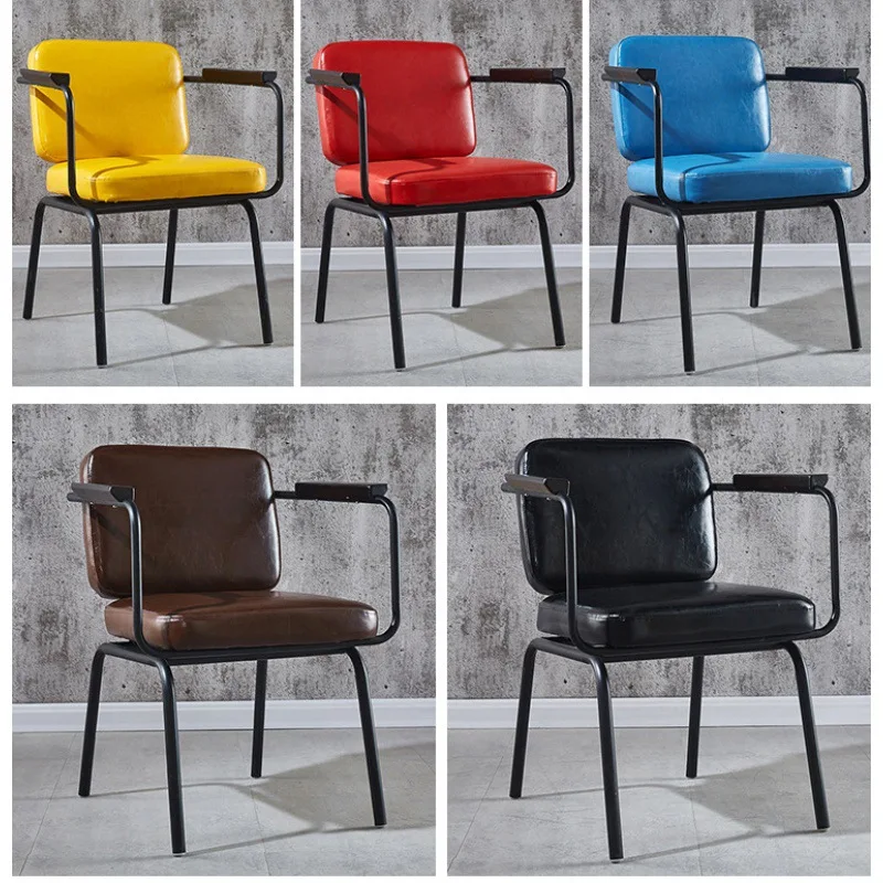 Restaurant Retro Leather Dining Chair Casual Creative Backrest Conference Chair Bar Industrial Style Loft Grill Bar Iron Chair