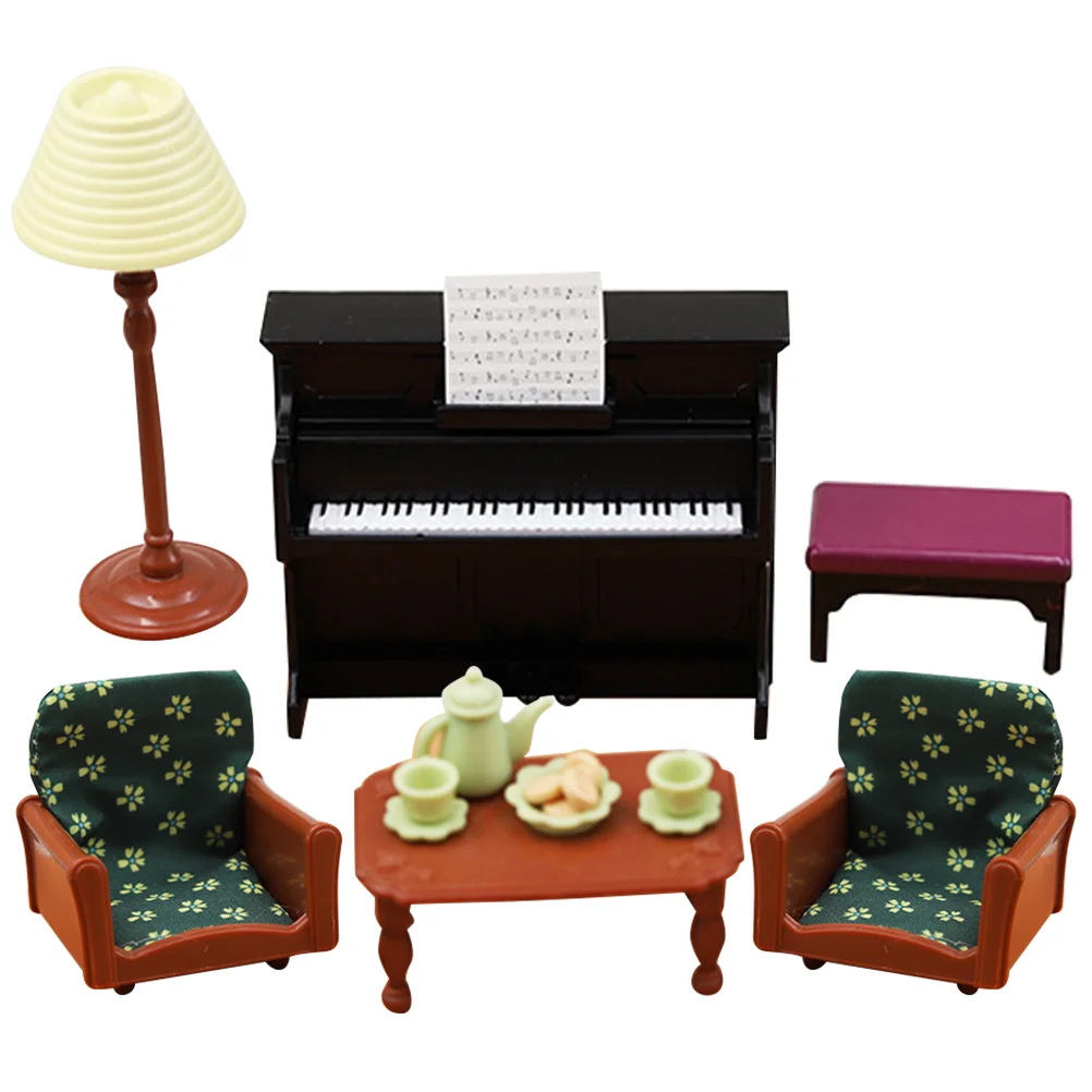 Decor Sofa Piano Tea Set Wear-resistant Miniature Toy Pastry Delicate Decorative House Child