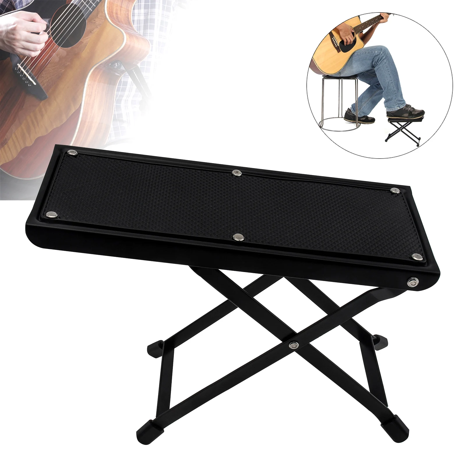 Metal Folding Guitar Footstool Foot Rest Stool Anti-Slip Stand Height Adjustable Guitar Footrest Stand Support Footboard