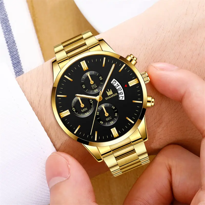 Mens Fashion Business Quartz Watch Fashion Fake Three Eye Six Pin Calendar Men Watch Stainless Steel Belt Mens Watches