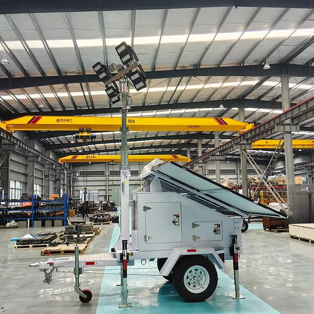 400W Mobile Solar Lighting Tower 7M Construction Mast with 4*LED Lights Power Supply