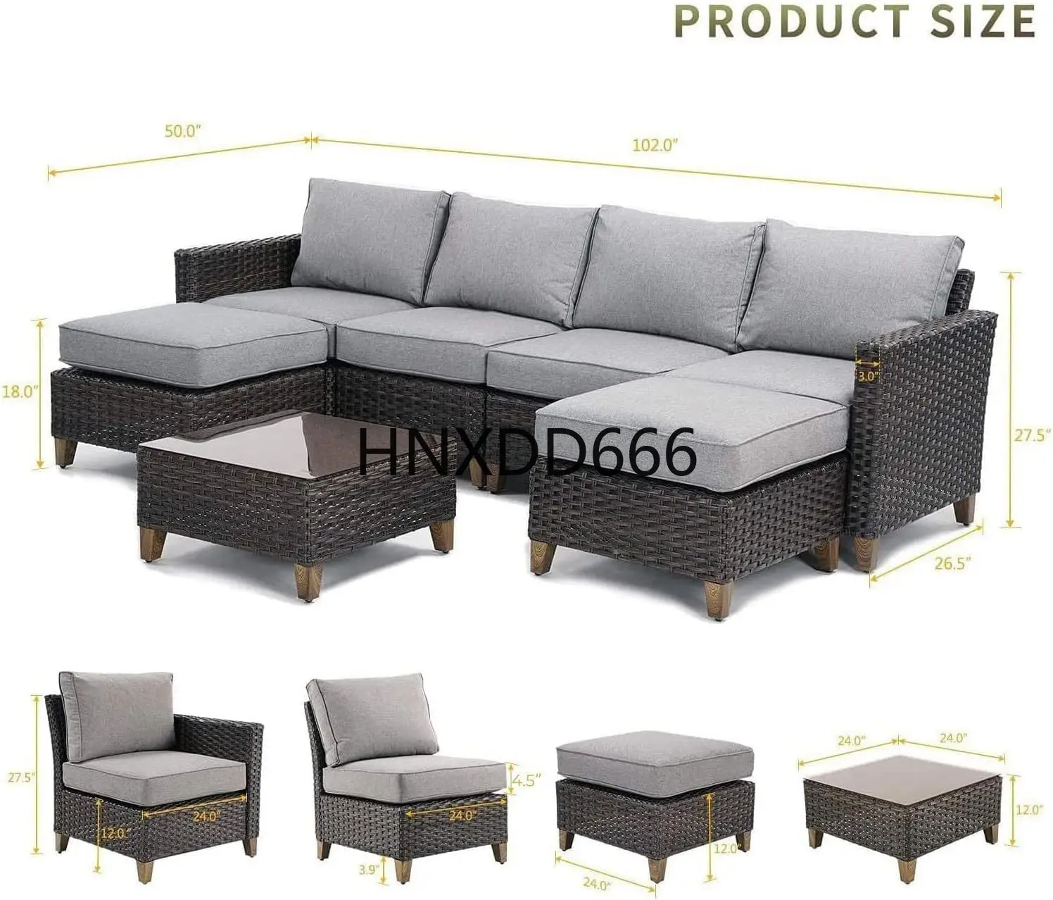 

Sofa Sets Outdoor Furniture Sets, PE Wicker Patio Furniture Sectional Sofa with Thick Olefin Cushions for Yard Garden Porch