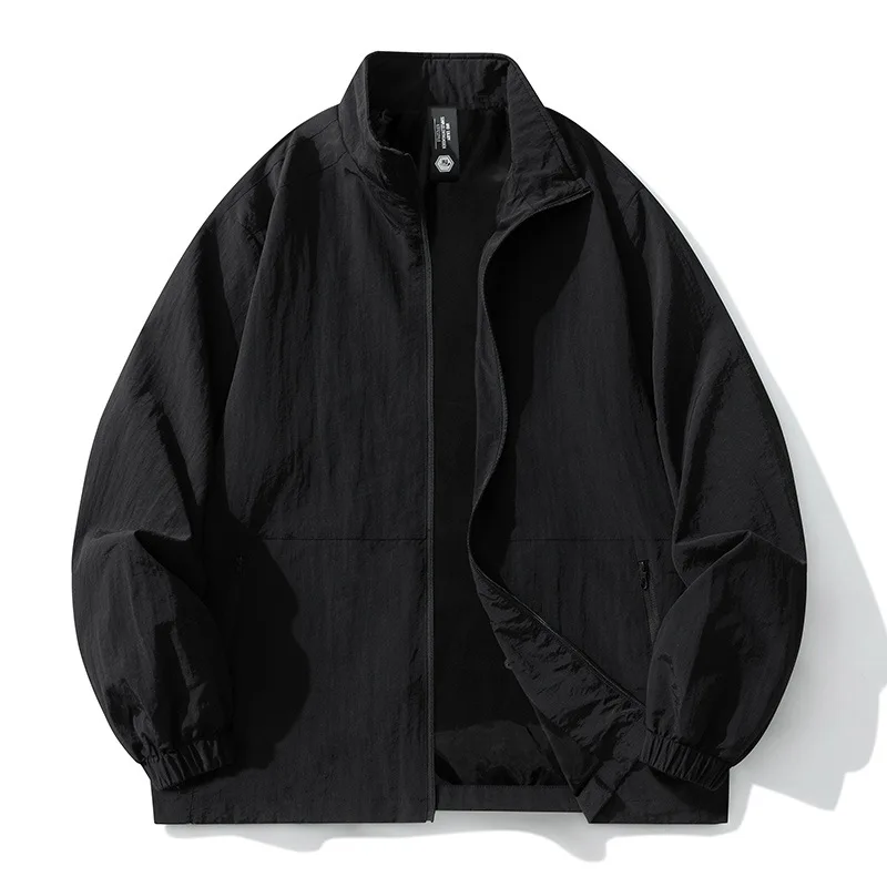 

Large Size Men's Outdoor Waterproof Jaet Spring Autumn New Sle Sport Sun Protection Stand Collar Loose Fit Long Sve