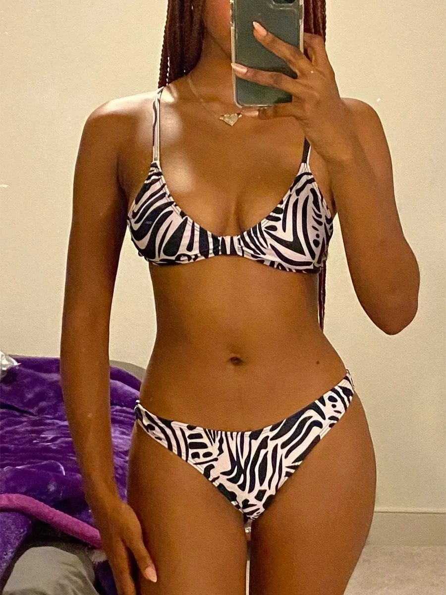 Zebra Striped Pattern Triangle Bikini 2024 Women & Beach Pants Swimwear Female Thong Swimsuit Beachwear Bathing Swimming Suit