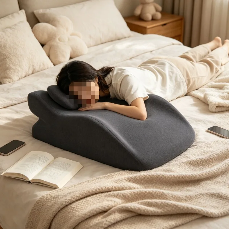 Ergonomic Memory Foam Prone Pillow for Sleeping Reading Phone Use Bed Stomach Sleeper Support Cushion with Headrest