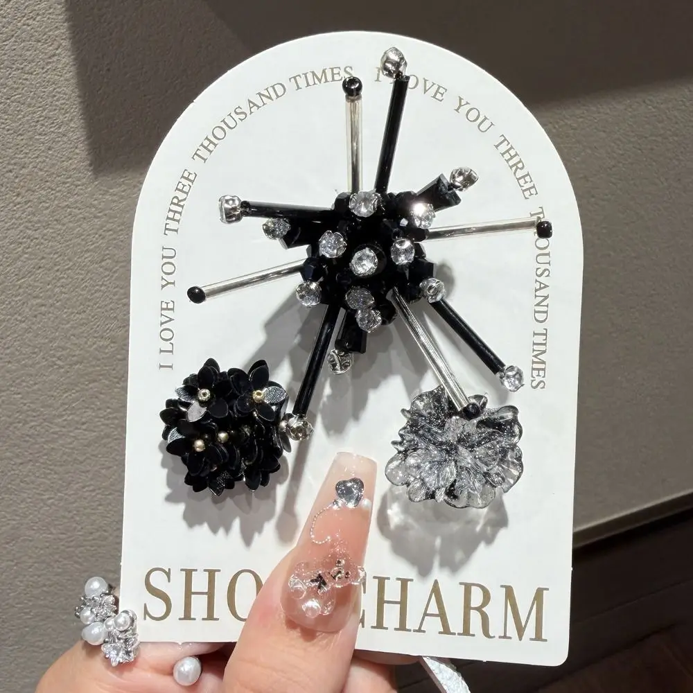 3pcs/set Flower Bead Chain Crystal Shoe Charms Sparkling Tassel Pearl Heavy Work Shoe Clips Elegant Korean Style
