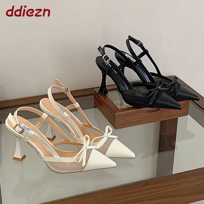 

2026 New Fashion Butterfly-Knot Pumps Elegant Women Heeled Shoes Slingbacks Female Pointed Toe Wedding Ladies High Heels Shoes