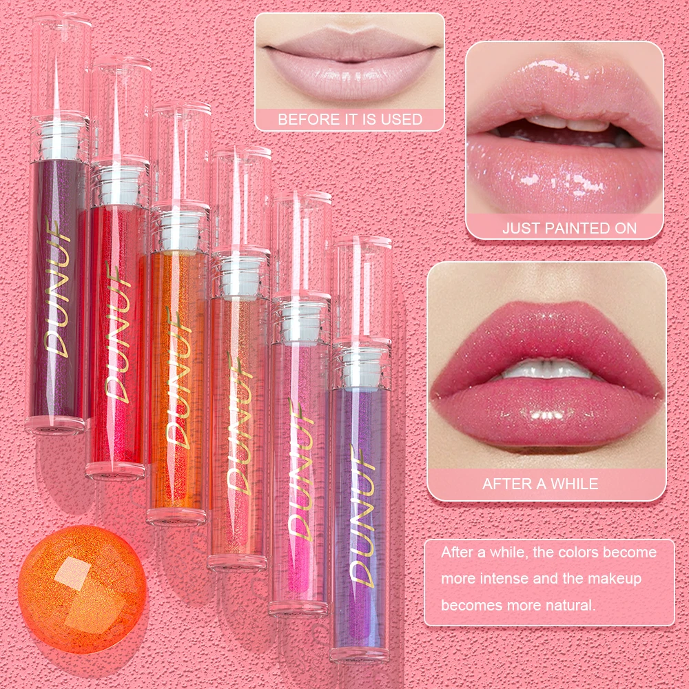 Dunuf frutas lipgloss mudança de cor brilho labial duradouro hidratante nutritivo brilhante cristal batom óleo labial maquiagem cosméticos ﻿