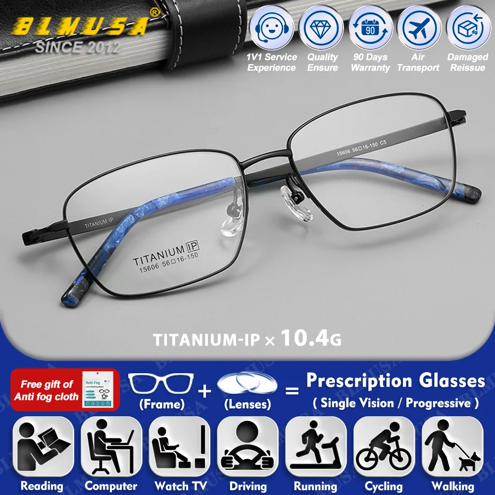 

BLMUSA (L) Ultralight Titanium Myopia Prescription Glasses Men Square Anti Blue Ray Progressive Photochromic Optical Eyeglasses