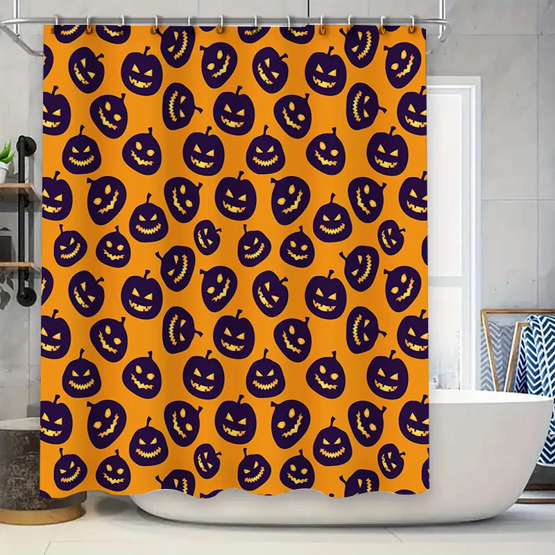 

Оранжевая занавеска для душа с принтом тыквы на Хэллоуин, водонепроницаемая ткань, декоративная душевая панель для ванной комнаты