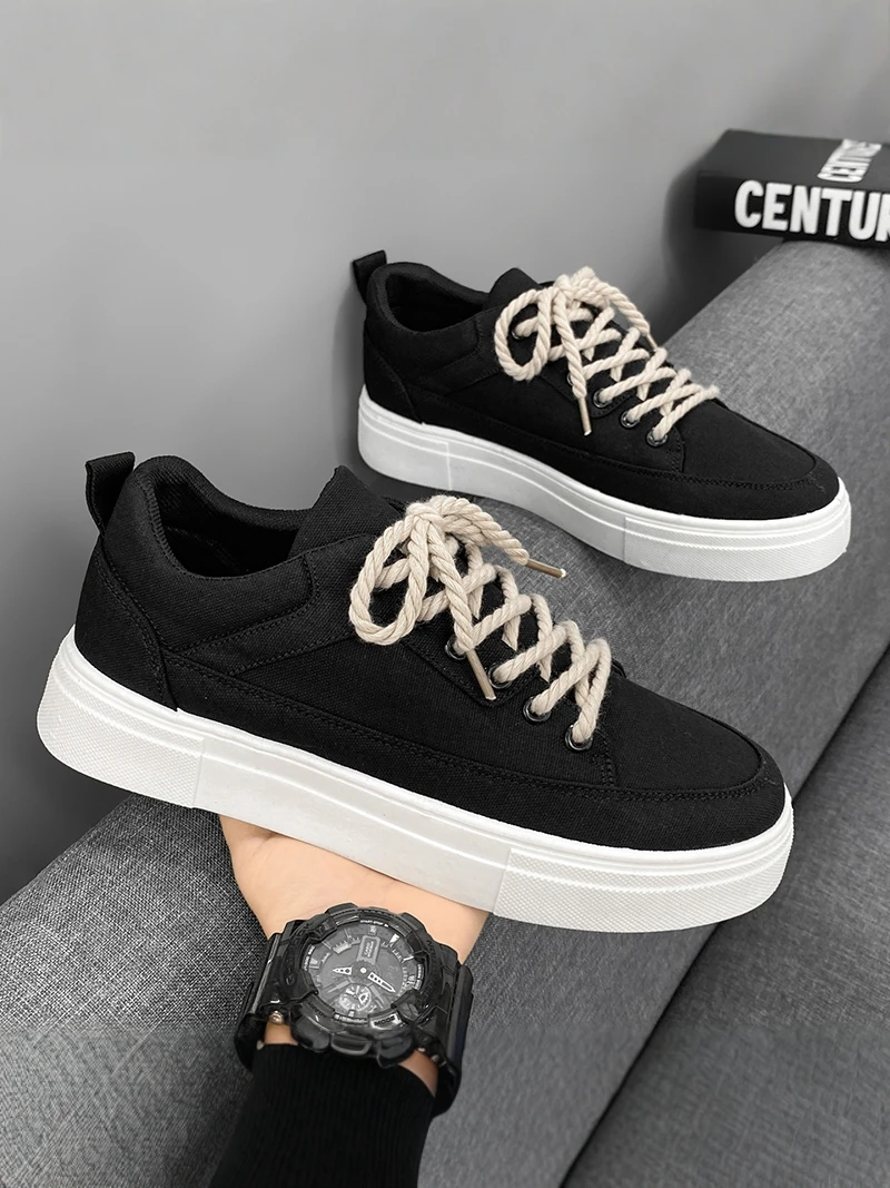 

Men's Casual Canvas Sports Shoes 2026 New Style Summer Versatile Lightweight Thick Bottom Black Trendy Shoes for Junior High ...