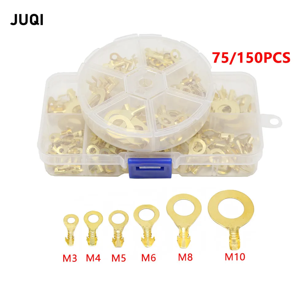 75/150pcs/set Round Terminal Block DJ431 O-type Lugs Terminals Cold-Pressed Connector Copper Tab Wiring Nose Combination Set