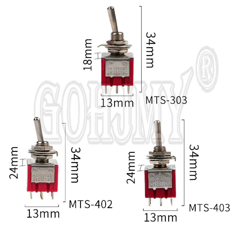 6A 125VAC 6mm Toggle Switch MTS 302 303 402 403 on off SPDT DPDT on off on 3PDT  Waterproof Switch SMTS-102 SMTS-202 miniature