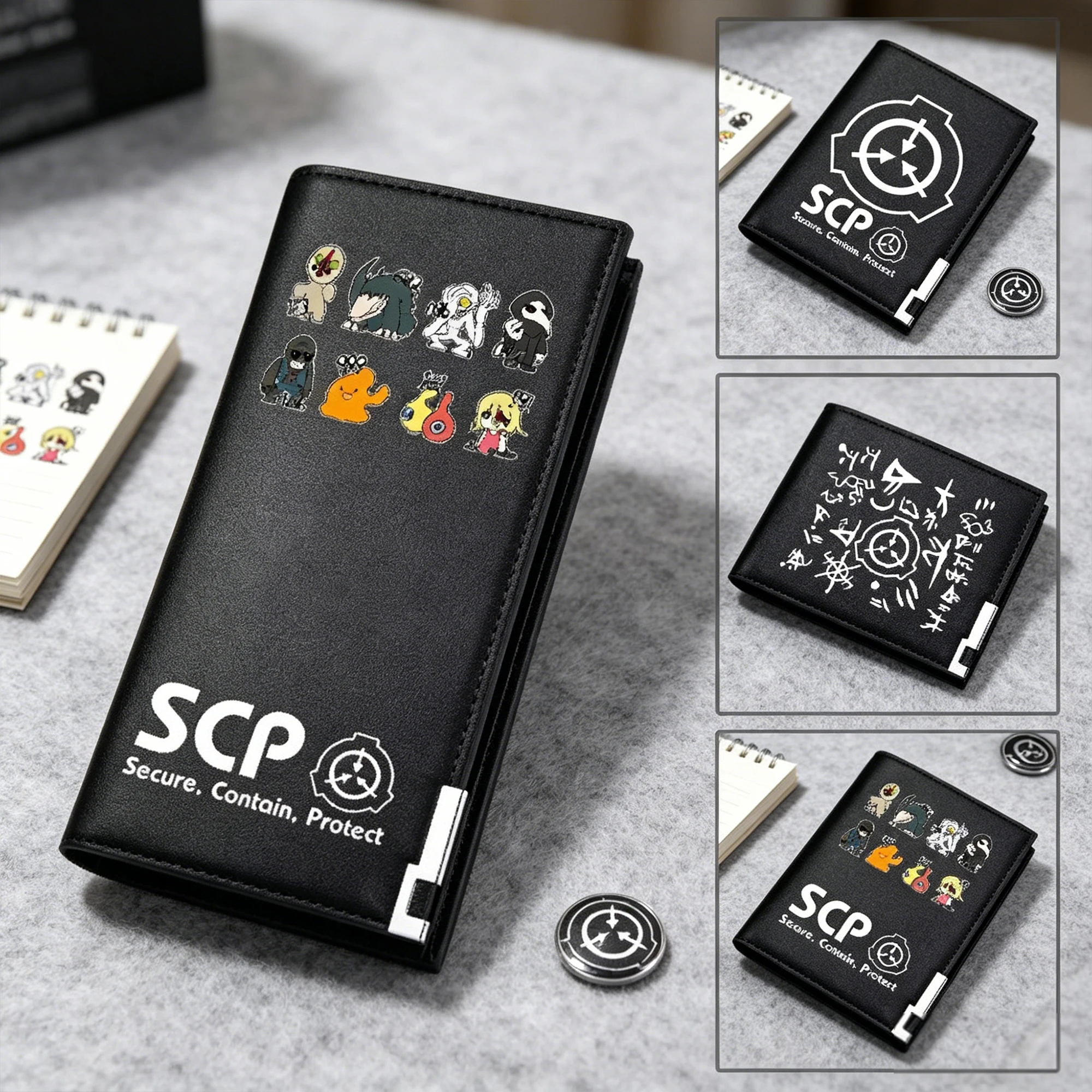 SCP Foundation Gold Print Pu Leather Short Wallet Gift Long Coin Purse Men Money Bag SCP ID Card Holder Women Change Clutch
