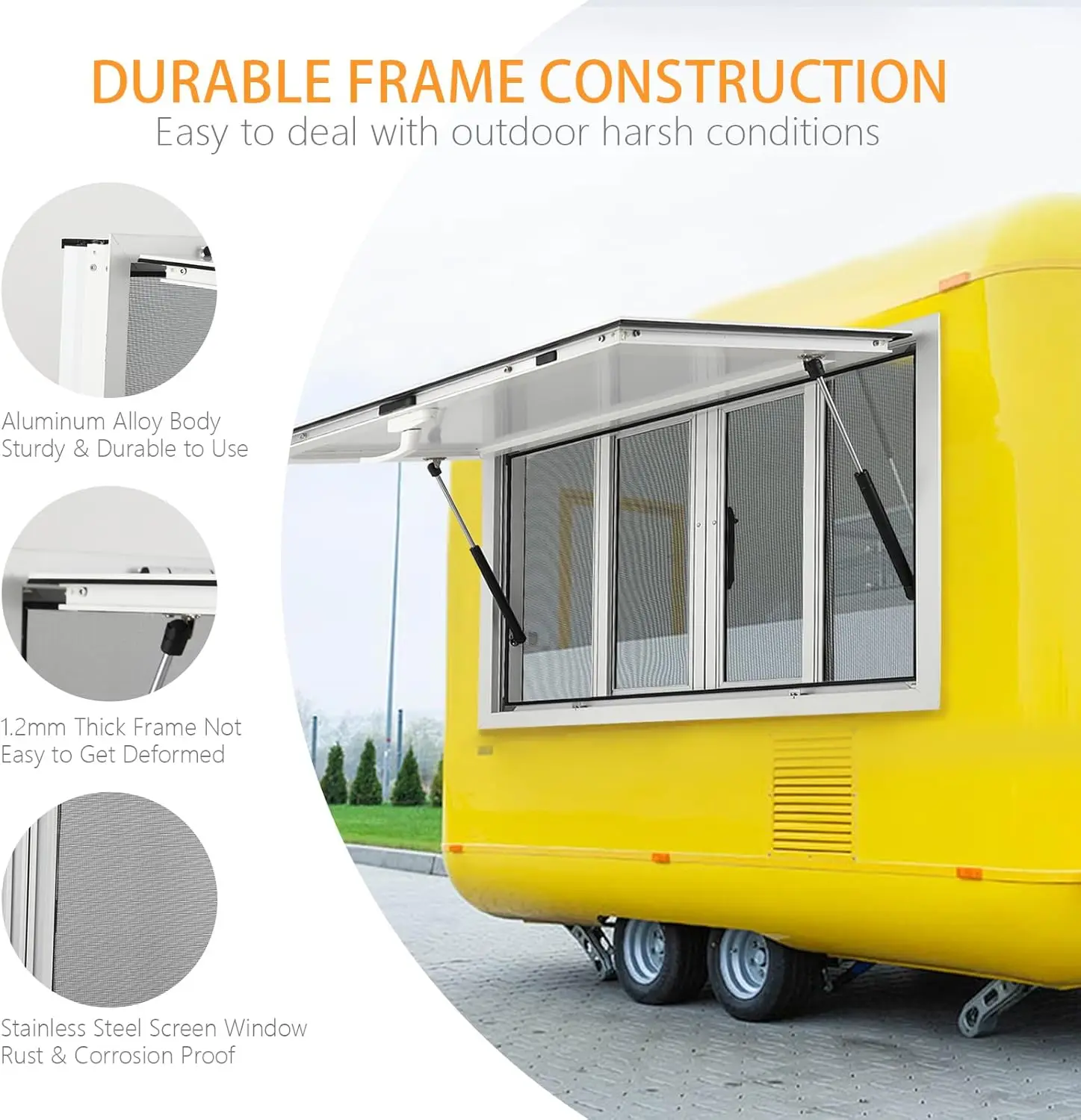 Concession Window 60""X36"", Aluminum Alloy Food Truck Service Window With 4 Horizontal Sliding Windows & Awning & Drag Hook,